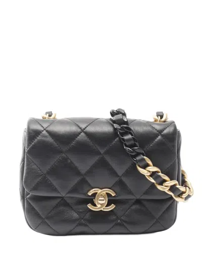 Pre-owned Chanel 2021-2025 Mini Quilted Lambskin Candy Chain Flap Crossbody Bag In Black