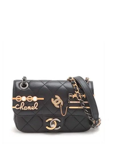 Pre-owned Chanel 2021-2025 Mini Quilted Lambskin Coco Clips Flap Crossbody Bag In Black