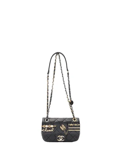 Pre-owned Chanel 2021-2025 Mini Quilted Lambskin Coco Clips Flap Shoulder Bag In Black