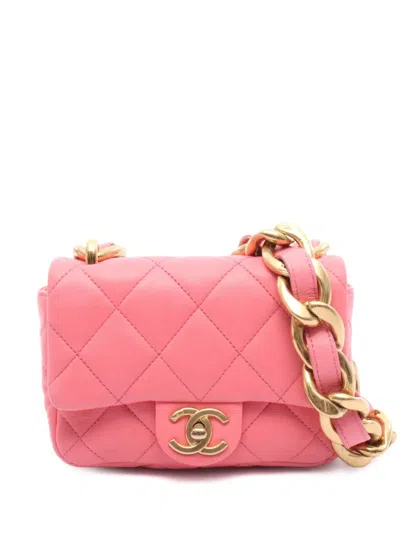 Pre-owned Chanel 2021-2025 Mini Quilted Lambskin Funky Town Flap Crossbody Bag In Pink