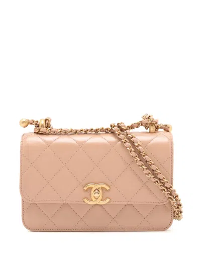 Pre-owned Chanel 2021-2025 Mini Quilted Lambskin Perfect Fit Flap Crossbody Bag In Brown