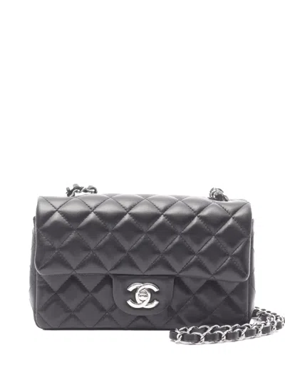 Pre-owned Chanel 2021-2025 Mini Rectangular Classic Lambskin Single Flap Crossbody Bag In Black