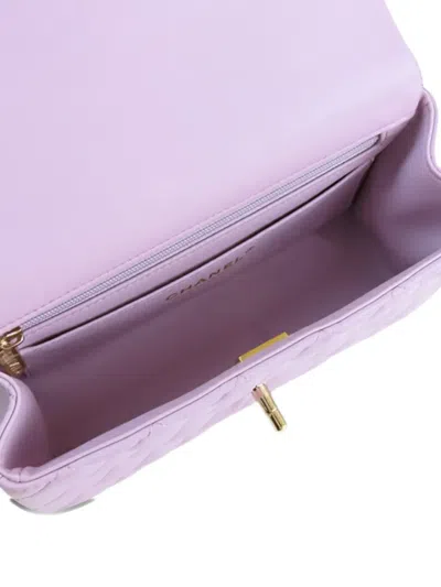 Pre-owned Chanel 2021-2025 Mini Rectangular Classic Lambskin Top Handle Flap Satchel In Purple