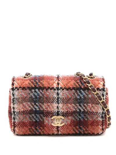 Pre-owned Chanel 2021-2025 Mini Rectangular Classic Tweed Single Flap Crossbody Bag In Black