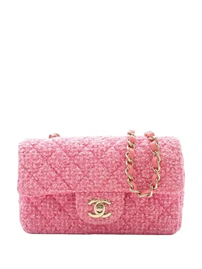 Pre-owned Chanel 2021-2025 Mini Rectangular Classic Tweed Single Flap Crossbody Bag In Pink