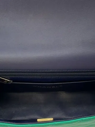 Pre-owned Chanel 2021-2025 Mini Rectangular Lambskin Top Handle Single Flap Satchel In Green