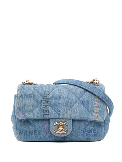 Pre-owned Chanel 2021-2025 Mini Rectangular Quilted Denim Mood Flap Crossbody Bag In Blue