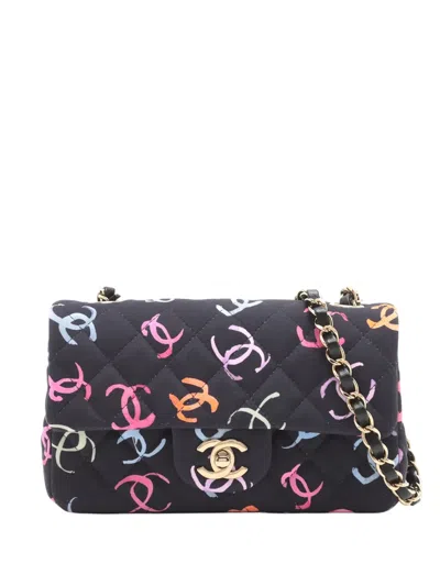 Pre-owned Chanel 2021-2025 Mini Rectangular Quilted Jersey Flap Crossbody Bag In Blue