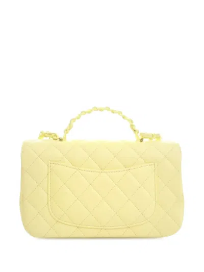 Pre-owned Chanel 2021-2025 Mini Rectangular Quilted Lambskin Incognito Top Handle Flap Satchel In Yellow
