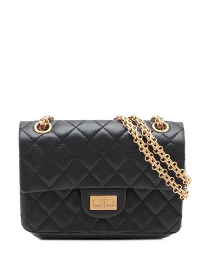 Pre-owned Chanel 2021-2025 Mini Reissue 2.55 Quilted Aged Calfskin Single Flap Shoulder Bag In Black