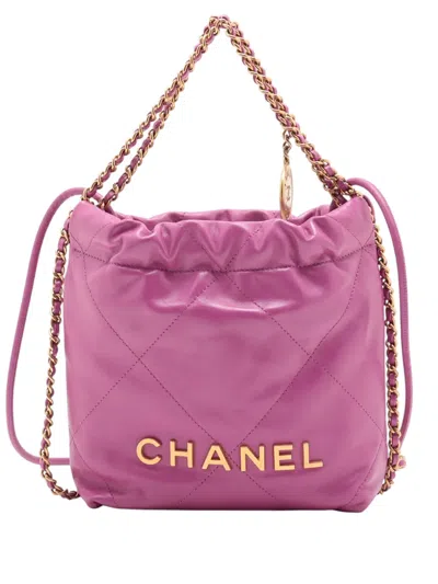 Pre-owned Chanel 2021-2025 Mini Shiny Calfskin 22 Handbag Satchel In Purple