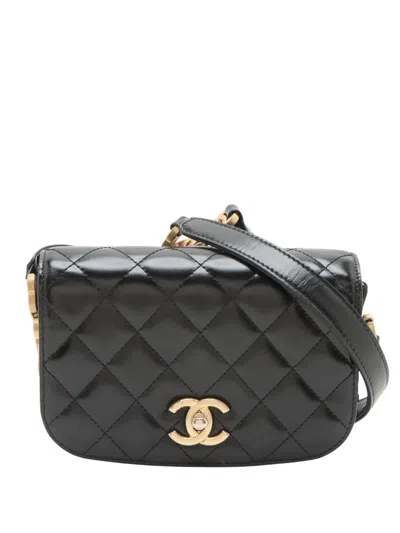 Pre-owned Chanel 2021-2025 Mini Shiny Calfskin My Sweet Cc Flap Crossbody Bag In Black