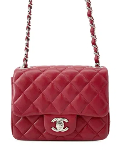 Pre-owned Chanel 2021-2025 Mini Square Classic Caviar Single Flap Crossbody Bag In Red