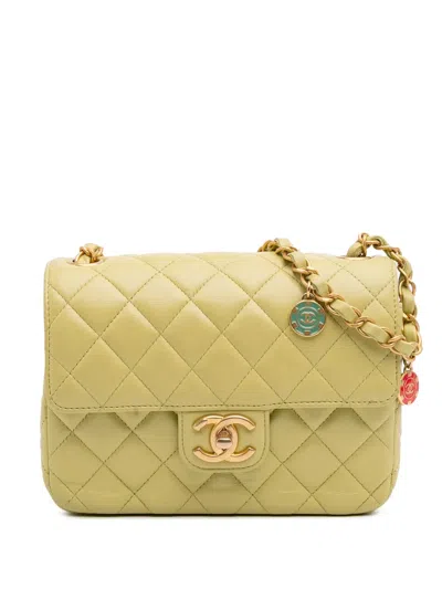 Pre-owned Chanel 2021-2025 Mini Square Lambskin Casino Royale Charms Single Flap Crossbody Bag
