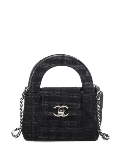 Pre-owned Chanel 2021-2025 Nano Quilted Canvas Kelly Shopper Bag Satchel In Black