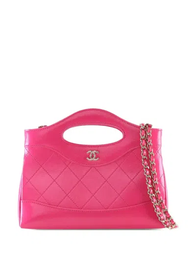 Pre-owned Chanel 2021-2025 Nano Shiny Aged Calfskin 31 Shopping Bag Satchel In Pink
