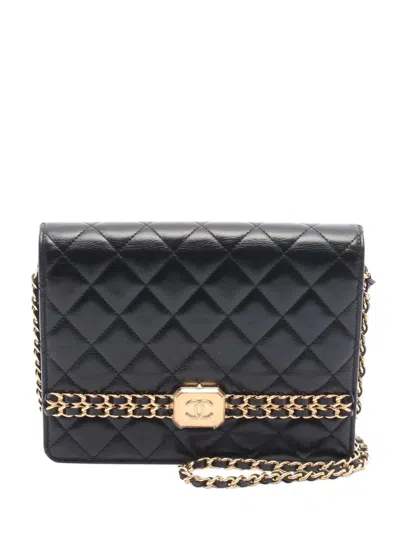 Pre-owned Chanel 2021-2025 Quilted Calfksin Clutch With Chain Crossbody Bag In Black