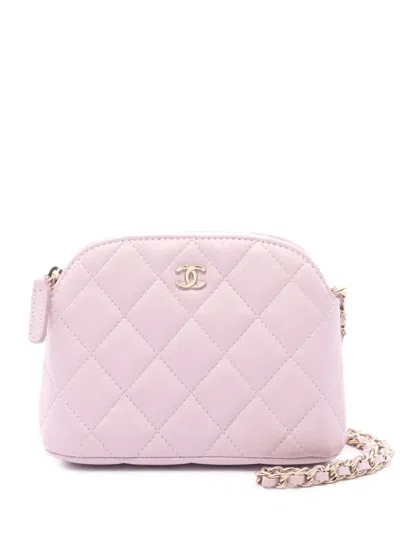 Pre-owned Chanel 2021-2025 Quilted Caviar Classic Clutch With Chain Crossbody Bag In Pink