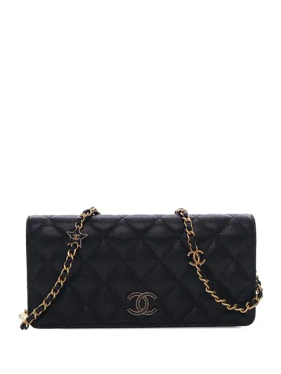 Pre-owned Chanel 2021-2025 Quilted Caviar Glitter Cc Roller Skate Clutch With Chain Shoulder Bag In Black