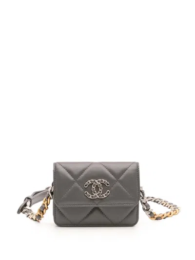 Pre-owned Chanel 2021-2025 Quilted Lambskin 19 Belt Bag In Gray