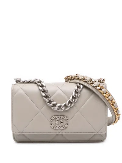 Pre-owned Chanel 2021-2025 Quilted Lambskin 19 Wallet On Chain Satchel In Brown