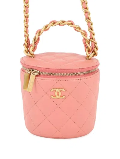Pre-owned Chanel 2021-2025 Quilted Lambskin Afternoon Tea Case With Chain Vanity Bag In Pink