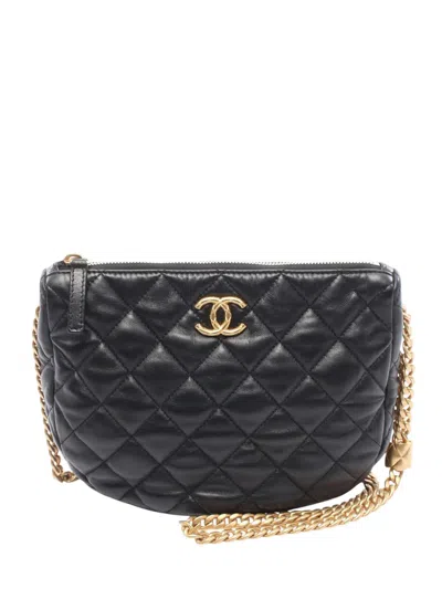 Pre-owned Chanel 2021-2025 Quilted Lambskin All Slide Hobo Crossbody Bag In Black