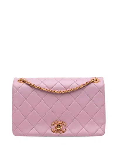 Pre-owned Chanel 2021-2025 Quilted Lambskin Braided Cc Single Flap Shoulder Bag In Pink
