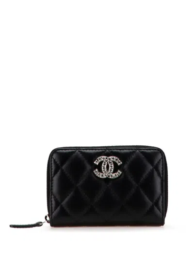 Pre-owned Chanel 2021-2025 Quilted Lambskin Cc Crystal Coin Pouch