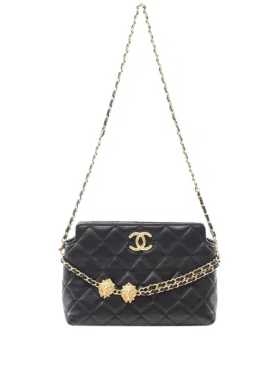 Pre-owned Chanel 2021-2025 Quilted Lambskin Leo Shoulder Bag In Black