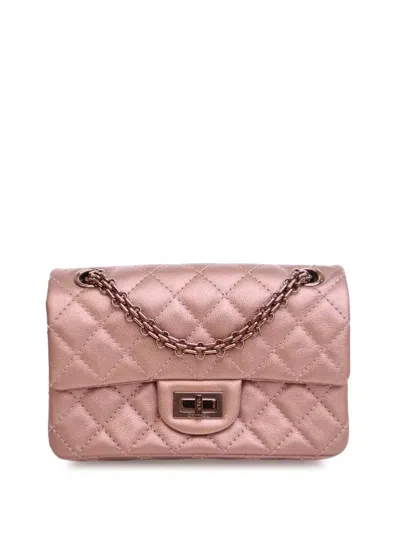 Pre-owned Chanel 2021-2025 Reissue 2.55 Metallic Calfskin Rose Gold Hardware Single Flap 224 Shoulder Bag In Pink