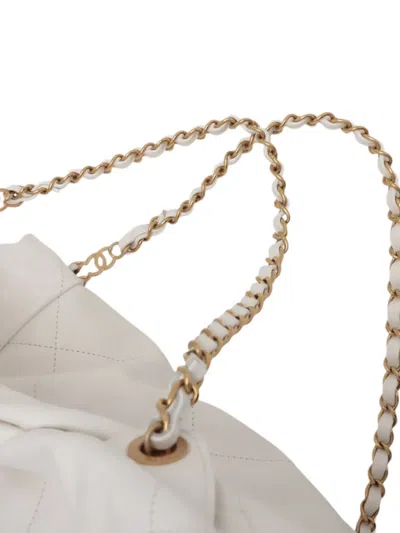 Pre-owned Chanel 2021-2025 Shiny Calfskin  22 Drawstring Backpack In White