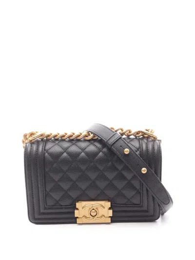 Pre-owned Chanel 2021-2025 Small Caviar Boy Flap Crossbody Bag In Black