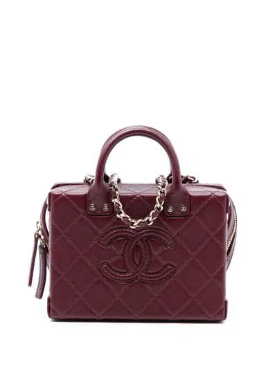 Pre-owned Chanel 2021-2025 Small Cc Quilted Calfskin Top Handle Convertible Vanity Case Satchel In Red