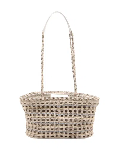 Pre-owned Chanel 2021-2025 Small Cotton Crochet Le Panier Shopping Tote Bag In White