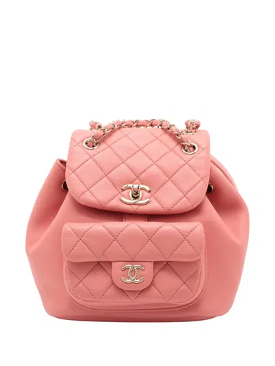 Pre-owned Chanel 2021-2025 Small Lambskin Duma Backpack In Pink