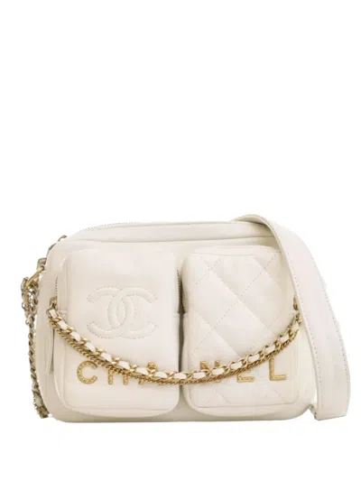 Pre-owned Chanel 2021-2025 Small Quilted Calfskin Camera Case Crossbody Bag In White