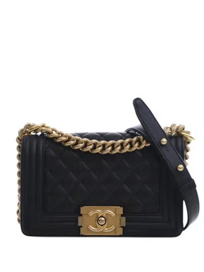 Pre-owned Chanel 2021-2025 Small Quilted Caviar Boy Flap Crossbody Bag In Black