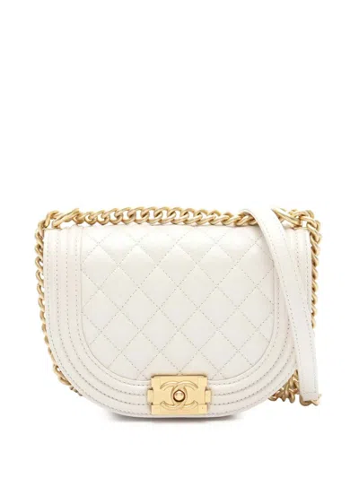 Pre-owned Chanel 2021-2025 Small Quilted Caviar Boy Messenger Bag Crossbody Bag In White