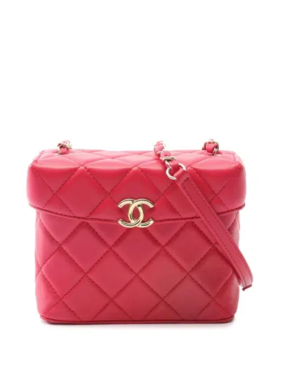 Pre-owned Chanel 2021-2025 Small Quilted Lambskin Secret Box Bag Crossbody Bag In Pink