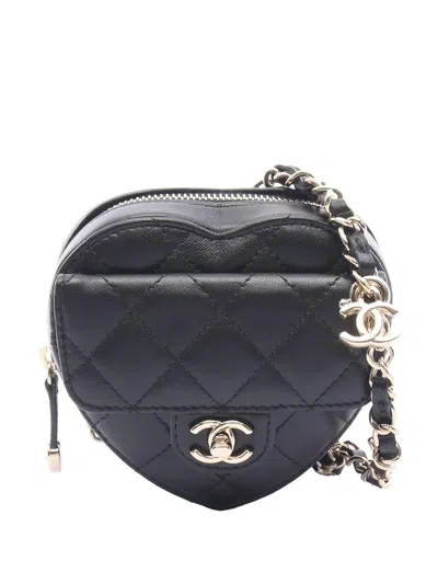 Pre-owned Chanel 2021-2026 Cc Quilted Lambskin Cc In Love Heart Belt Bag In Black