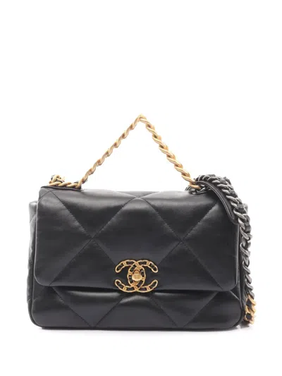 Pre-owned Chanel 2021-2026 Medium Lambskin 19 Flap Satchel In Black