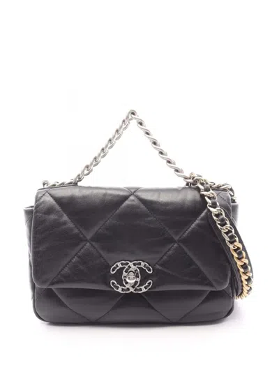 Pre-owned Chanel 2021-2026 Medium Lambskin 19 Flap Shoulder Bag In Black