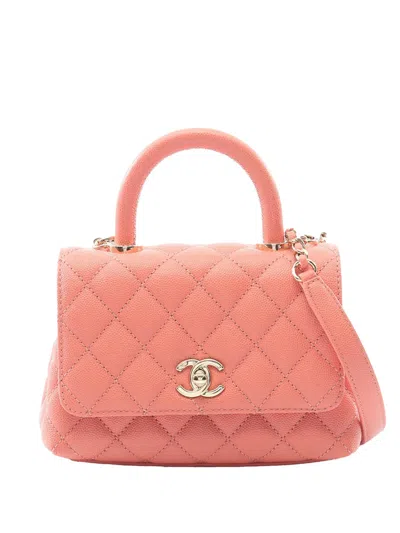 Pre-owned Chanel 2021-2026 Mini Caviar Coco Chain Top Handle Bag Satchel In Pink
