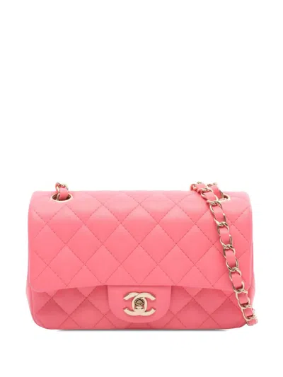 Pre-owned Chanel 2021-2026 Mini Rectangular Classic Lambskin Single Flap Crossbody Bag In Pink