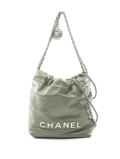 Pre-owned Chanel 2021-2026 Mini Shiny Calfskin 22 Handbag Satchel In Brown