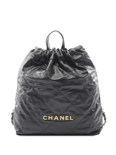 Pre-owned Chanel 2021-2026 Quilted Calfskin 22 Backpack In Black