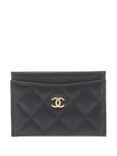 Pre-owned Chanel 2021-2026 Quilted Caviar Card Holder In Black