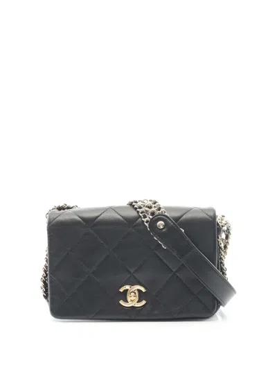 Pre-owned Chanel 2021-2026 Small Quilted Lambskin Chain Rows Flap Crossbody Bag In Black