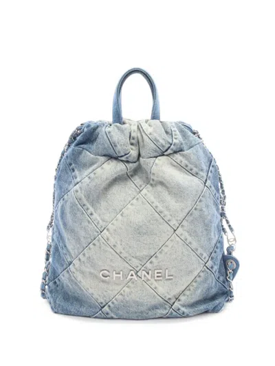 Pre-owned Chanel 2021 22 Quilted Backpack In Blue